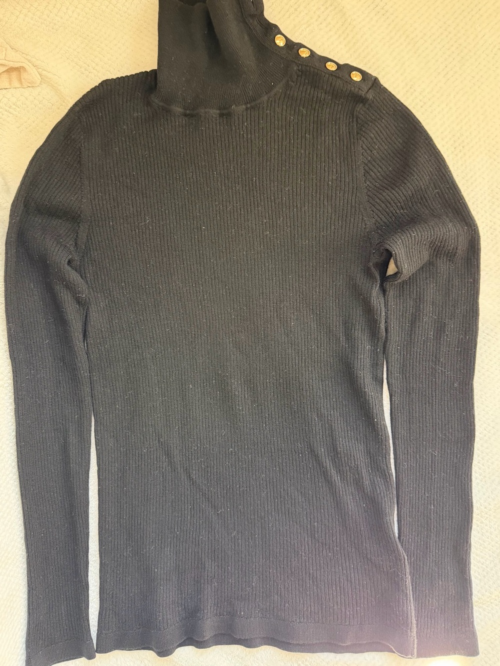 Burberry Women’s Black Ribbed Turtleneck Sweater with Shoulder Buttons